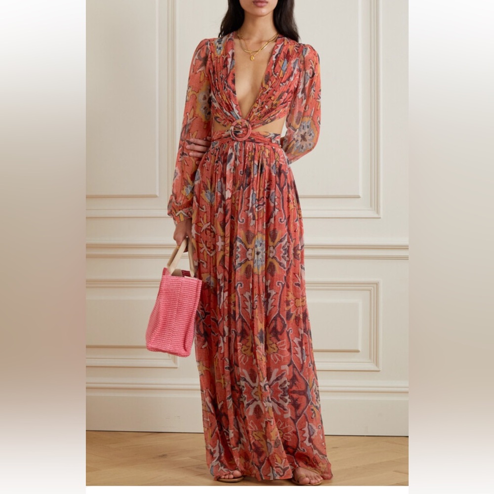 HANNAH ARTWEAR Rio Open-back Cutout Floral-print Georgette Maxi Dress Size XS/0